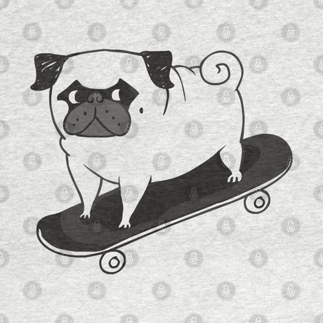 Skateboarding Pug by huebucket